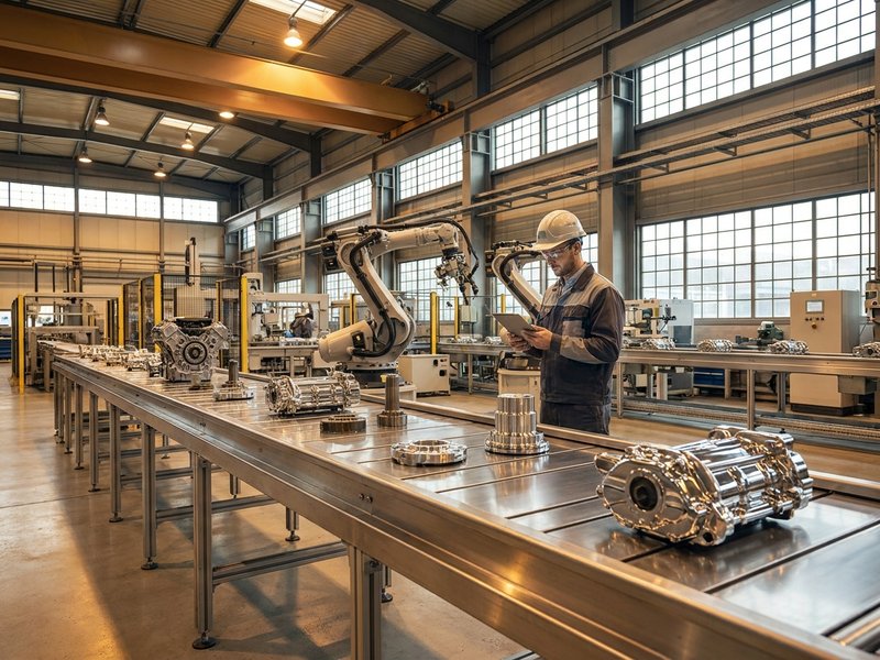 Automotive manufacturing plant with precision components on production line